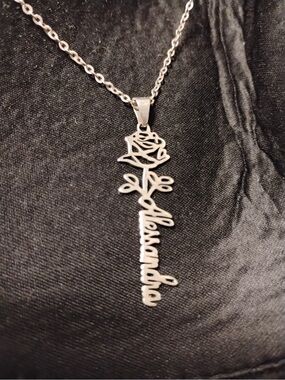 JV Boutique Silver Rose Script Name Pendant Necklace
